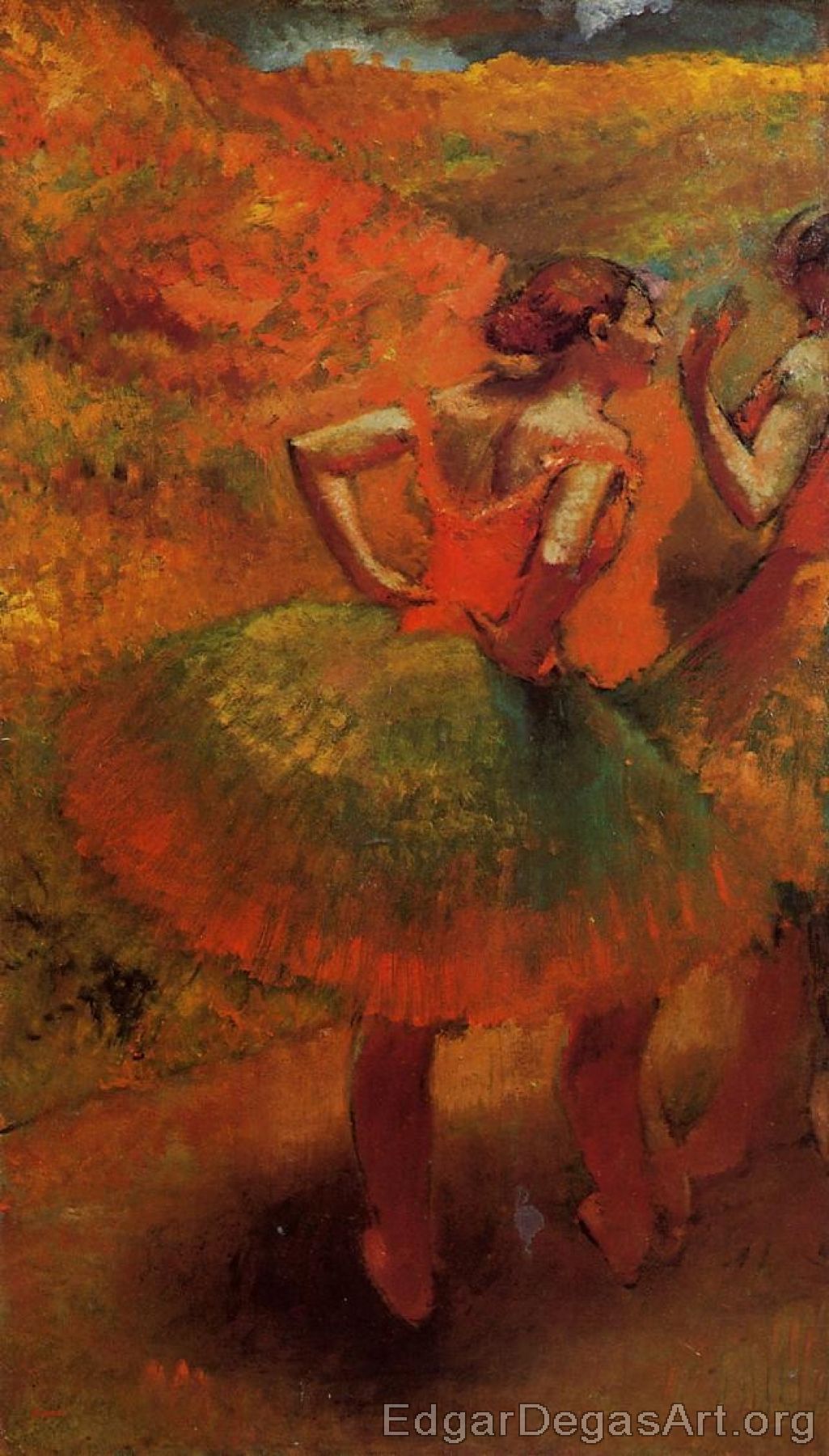 Two Dancers in Green Skirts, Landscape Scenery
